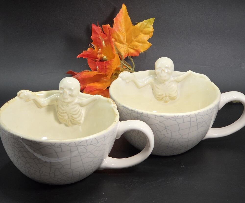 Halloween Mugs Skeleton in Latte Crackle Pattern Target Hyde & EEK! Boutique TWO
